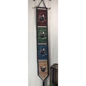 Warren Kimble Rooster Wall Tapestry-4 Roosters-Wood Rod- Large- 42 Inch Length